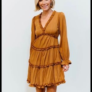 Baltic Born- Shayne Ruffle Mini Dress- dark camel